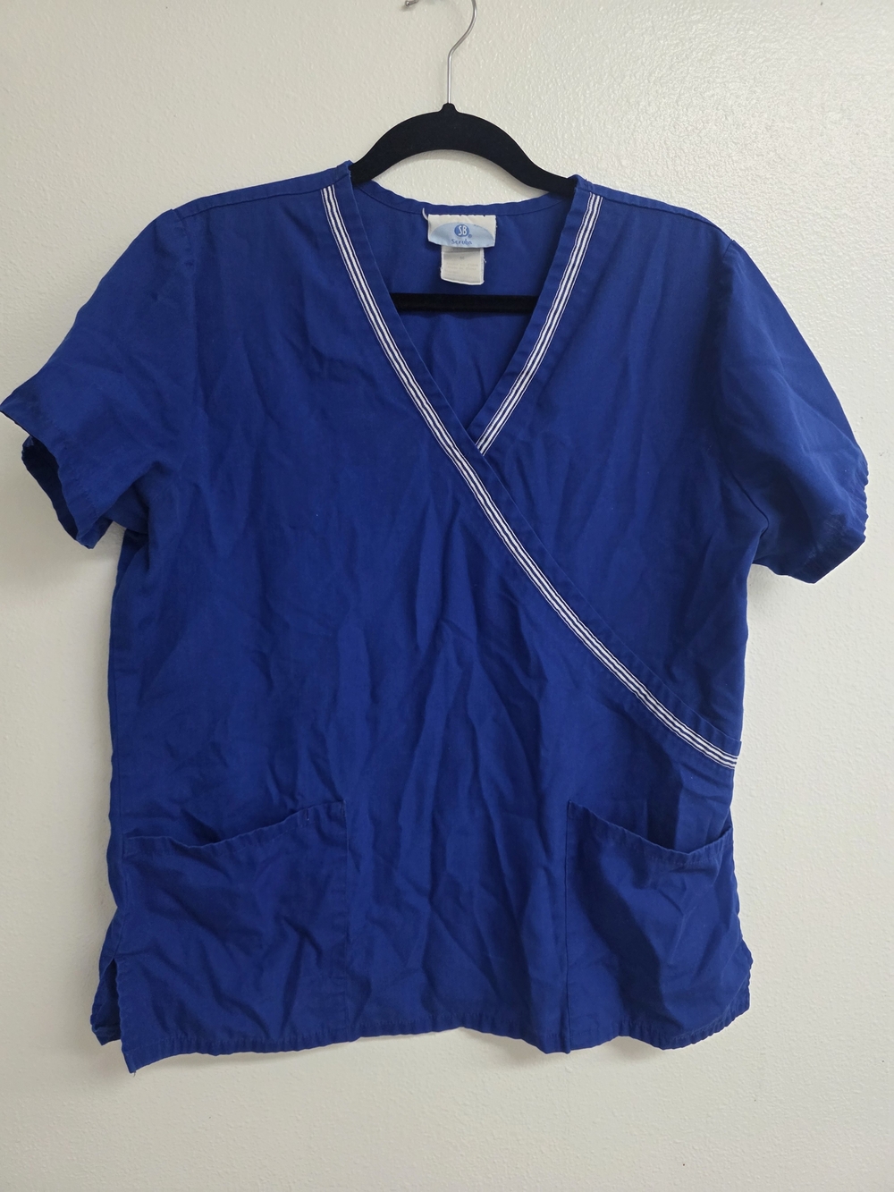 SB Scrubs Royal Blue V-Neck Scrub Top with White Trim (0597)